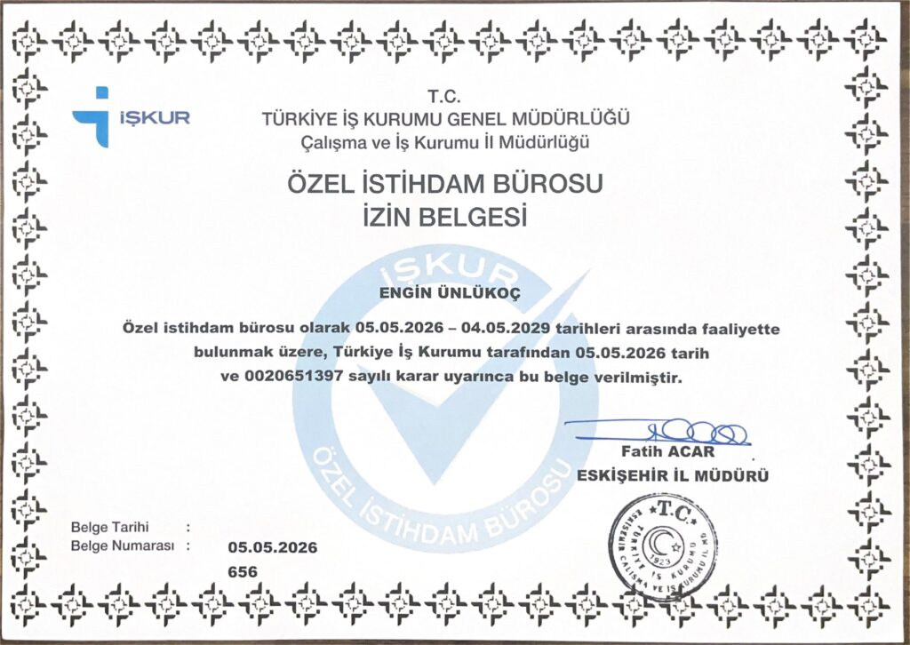 ÜnlüKoç Danışmanlık İŞKUR Özel İstihdam Bürosu İzin Belgesi 656 – 05.05.2026